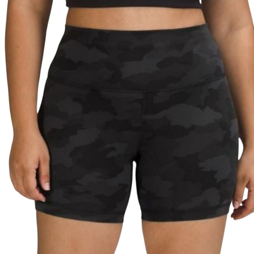 Lululemon Wunder Train High Rise Gray Camo Print Shorts Size 14